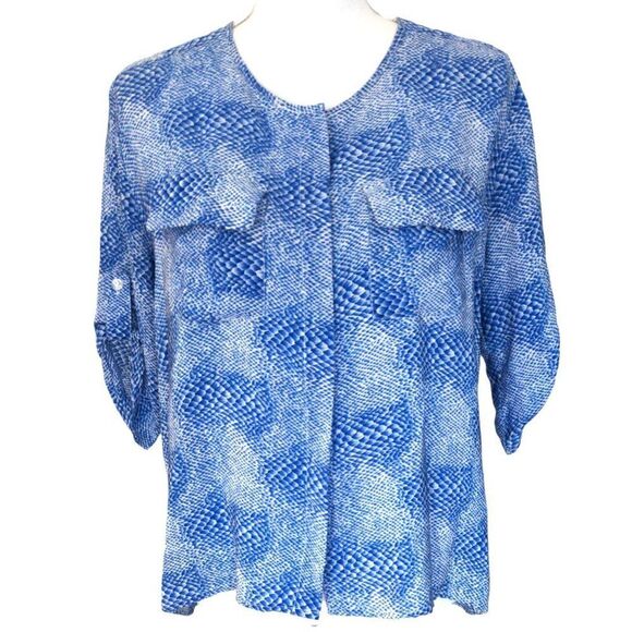 AMANDA UPRICHARD SILK SNAKE SKIN MORGAN BUTTON DOWN HI LO BLOUSE ROLL TAB - Picture 1 of 8